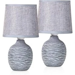 Schreibtischlampe BRUBAKER Grau, Leinen-Schirm, Steingut-Standfuß, 2 Stück