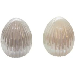 Rayher Osterdeko Ei Perlmutt Taupe/creme, Ei Aus Keramik, 8,1 Cm, 2er Set