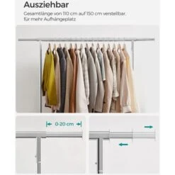 Songmics Garderobenständer HSR11S, Bis 130 Kg, Mit Rollen, Ausziehbar, Metall, Silber 11 Songmics Garderobenständer HSR11S, Bis 130 Kg, Mit Rollen, Ausziehbar, Metall, Silber -Wohnmöbel Gemischtwaren Geschäft 07353360614c953847186136b59e02fbf8a08b20 garderobenstaender songmics hsr11s bis 130 kg