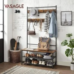 Vasagle Garderobenständer HSR410B01, Vintage, Mit 22 Haken, Metall / Holz, Schwarz / Braun -Wohnmöbel Gemischtwaren Geschäft 13964b8e22f1d6260425b60c6056fb6480b0b6bc garderobenstaender vasagle hsr410b01 vintage