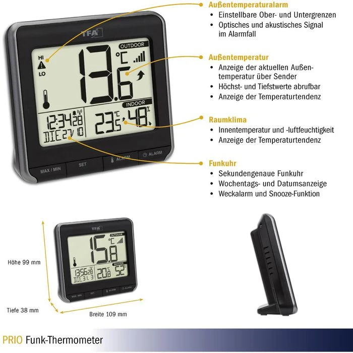 TFA Thermometer 30.3069.01 Prio, Innen/außen, Digital, Mit Hygrometer, Inkl. Funk-Sensor 7 TFA Thermometer 30.3069.01 Prio, Innen/außen, Digital, Mit Hygrometer, Inkl. Funk-Sensor – Bild 5