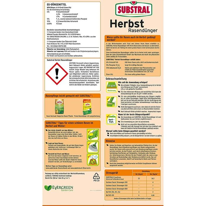 Substral Dünger Herbst Rasendünger, Langzeitwirkung Bis 90 Tage, 12,5 Kg Für 500m² 4 Substral Dünger Herbst Rasendünger, Langzeitwirkung Bis 90 Tage, 12,5 Kg Für 500m² – Bild 2