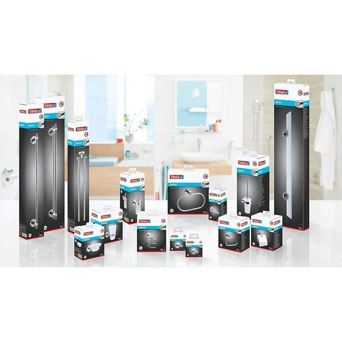 Tesa Toilettenpapierspender Smooz Mit Deckel 40315, Ohne Bohren, Metall, Für 1 Kleinrolle, Silber 7 Tesa Toilettenpapierspender Smooz Mit Deckel 40315, Ohne Bohren, Metall, Für 1 Kleinrolle, Silber – Bild 5