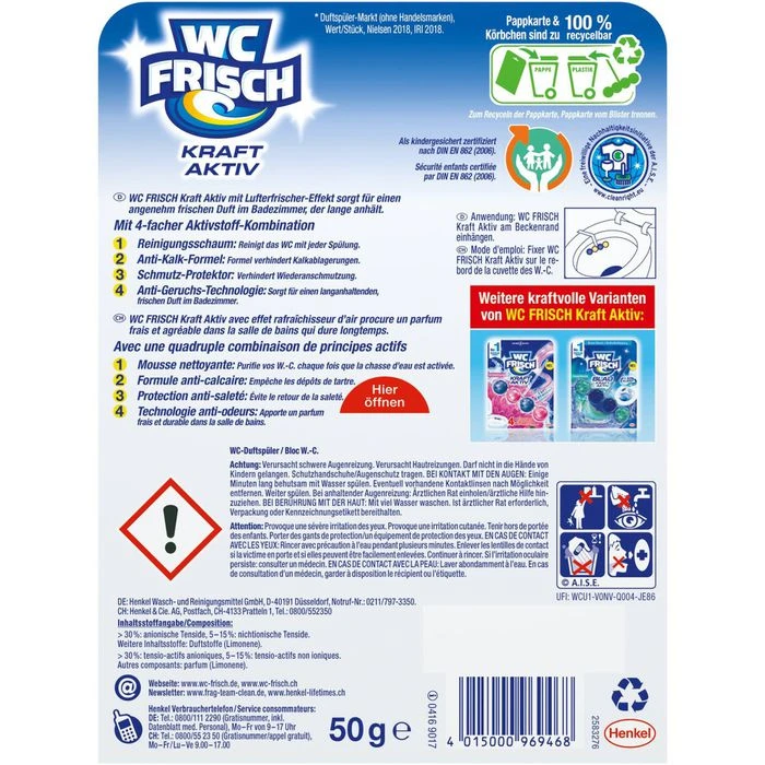 WC-Frisch WC-Duftspüler Kraft Aktiv Lemon, Lufterfrischer Effekt, Sauber + Frisch, Im Korb 5 WC-Frisch WC-Duftspüler Kraft Aktiv Lemon, Lufterfrischer Effekt, Sauber + Frisch, Im Korb – Bild 3