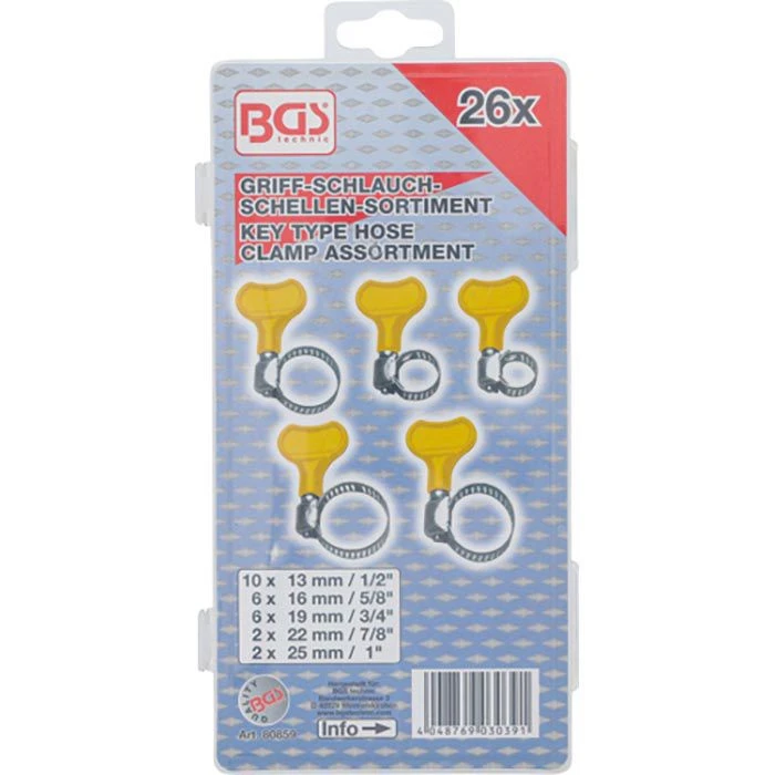BGS-technic Schlauchschelle 80859, 13 - 25mm, Edelstahl, Flügelmutter, 5 Größen, 26-teilig 5 BGS-technic Schlauchschelle 80859, 13 - 25mm, Edelstahl, Flügelmutter, 5 Größen, 26-teilig – Bild 3