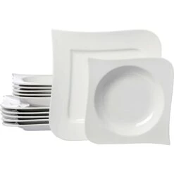 Ritzenhoff&Breker Tafelservice Melodie, Porzellan, Für 6 Personen, Weiß, Eckig, 12-teilig