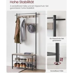Vasagle Garderobenständer HSR41MB, Mit 9 Haken, Metall / Holz, Schwarz / Graubraun 13 Vasagle Garderobenständer HSR41MB, Mit 9 Haken, Metall / Holz, Schwarz / Graubraun -Wohnmöbel Gemischtwaren Geschäft 4177a929e455f521f827993b317626f324af91cb garderobenstaender vasagle hsr41mb