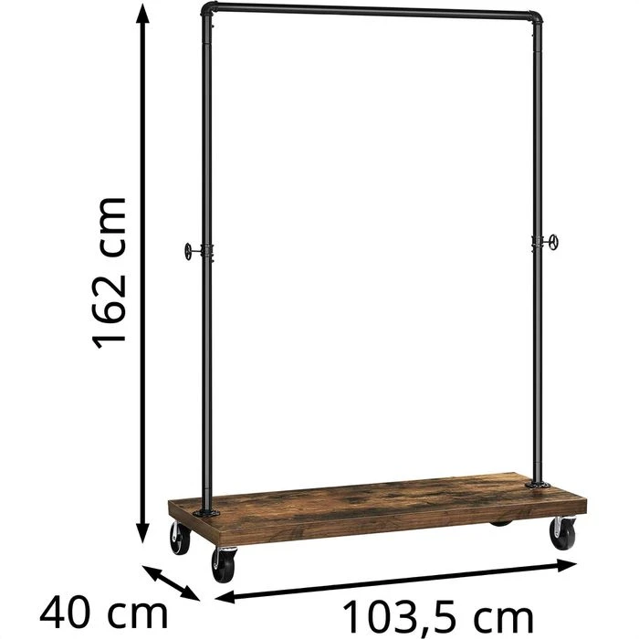 Vasagle Garderobenständer HSR65BX, Vintage, Rollen & Ablage, Bis 90 Kg, Metall / Holz, Braun 4 Vasagle Garderobenständer HSR65BX, Vintage, Rollen & Ablage, Bis 90 Kg, Metall / Holz, Braun – Bild 2