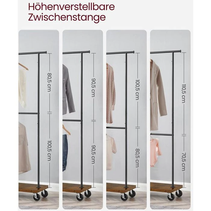 Vasagle Garderobenständer RGR111B01, Vintage, Rollen & Ablage, Ausziehbar, Metall / Holz, Braun 7 Vasagle Garderobenständer RGR111B01, Vintage, Rollen & Ablage, Ausziehbar, Metall / Holz, Braun – Bild 5