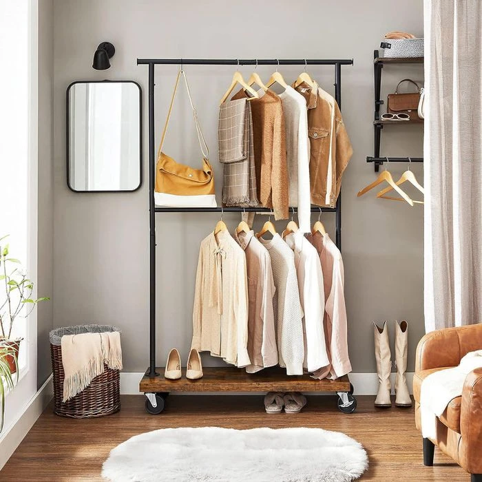 Vasagle Garderobenständer RGR111B01, Vintage, Rollen & Ablage, Ausziehbar, Metall / Holz, Braun 10 Vasagle Garderobenständer RGR111B01, Vintage, Rollen & Ablage, Ausziehbar, Metall / Holz, Braun – Bild 8