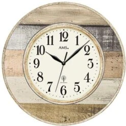 AMS Wanduhr 5975 Funkuhr, Ø 35 Cm, Holz
