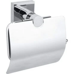 Tesa Toilettenpapierspender Hukk Mit Deckel 40247, Ohne Bohren, Metall, Für 1 Kleinrolle, Silber