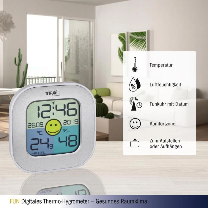 TFA Thermo-Hygrometer 30.5050.54 Innen, Digital, Silber 4 TFA Thermo-Hygrometer 30.5050.54 Innen, Digital, Silber – Bild 2