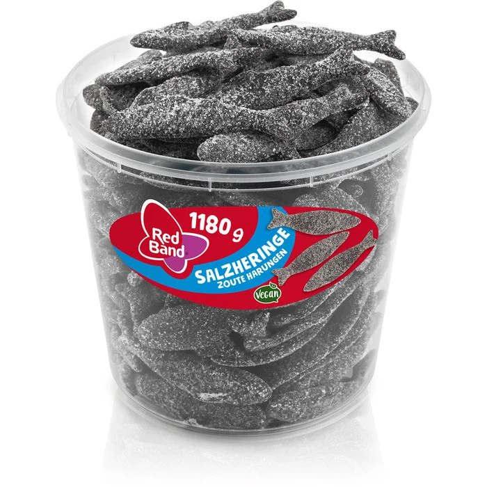 Red-Band Lakritz Salzheringe, 100 Stück, 1,18kg, Dose 3 Red-Band Lakritz Salzheringe, 100 Stück, 1,18kg, Dose