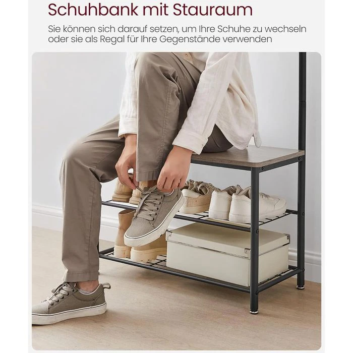 Vasagle Garderobenständer HSR41MB, Mit 9 Haken, Metall / Holz, Schwarz / Graubraun 7 Vasagle Garderobenständer HSR41MB, Mit 9 Haken, Metall / Holz, Schwarz / Graubraun – Bild 5