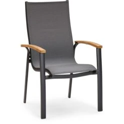 BEST Gartenstuhl Cavalese, Stoff/Teakholz, Hochlehner, Anthrazit, Stapelbar