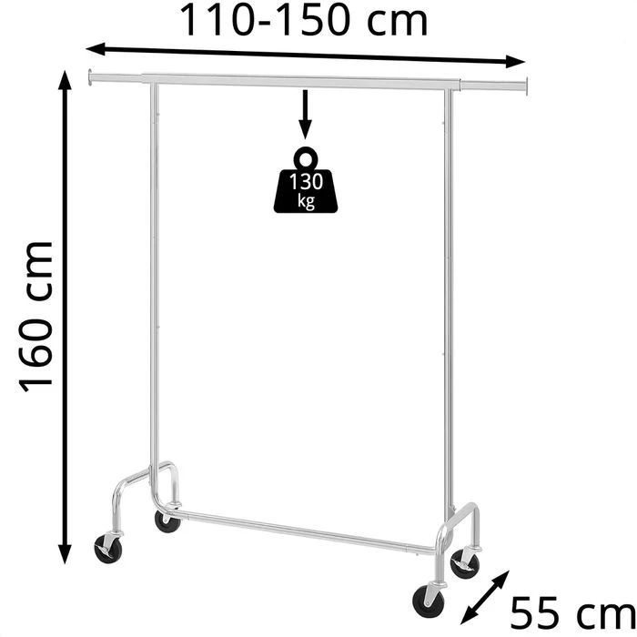 Songmics Garderobenständer HSR11S, Bis 130 Kg, Mit Rollen, Ausziehbar, Metall, Silber 4 Songmics Garderobenständer HSR11S, Bis 130 Kg, Mit Rollen, Ausziehbar, Metall, Silber – Bild 2