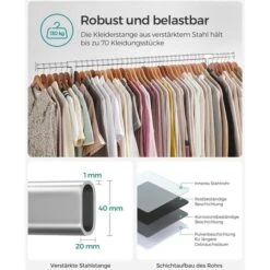 Songmics Garderobenständer HSR11S, Bis 130 Kg, Mit Rollen, Ausziehbar, Metall, Silber 9 Songmics Garderobenständer HSR11S, Bis 130 Kg, Mit Rollen, Ausziehbar, Metall, Silber -Wohnmöbel Gemischtwaren Geschäft 7b44fc422509502ad94cf315c527fcc72d1941f1 garderobenstaender songmics hsr11s bis 130 kg