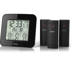 Hama Thermo-Hygrometer EWS-Trio Funk, Für Innen Und Außen, Mit Funkuhr, Inkl. 3 Sensoren
