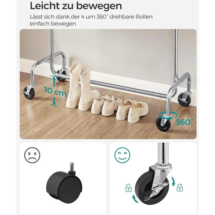 Songmics Garderobenständer HSR11S, Bis 130 Kg, Mit Rollen, Ausziehbar, Metall, Silber 6 Songmics Garderobenständer HSR11S, Bis 130 Kg, Mit Rollen, Ausziehbar, Metall, Silber – Bild 4