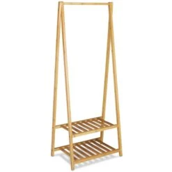 Relaxdays Garderobenständer 10020270, Mit 2 Ablagen, Bambus, Natur