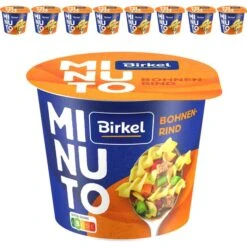 Birkel Fertiggericht Minuto Bohnen-Rind, Nudeln In Rinderbrühe, Je 51g, 8 Stück