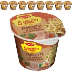 Maggi 5-Minuten-Terrine 8er Pack, Spaghetti In Cremiger Schinkensauce