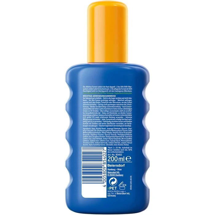 Nivea Sonnencreme Sun Schutz & Pflege, LSF 30, Sonnenspray, Wasserfest, 200ml 8 Nivea Sonnencreme Sun Schutz & Pflege, LSF 30, Sonnenspray, Wasserfest, 200ml – Bild 6