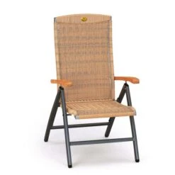 BEST Gartenstuhl Romantica, Polyrattan/Teakholz, Hochlehner, Verstellbar, Natur, Klappbar