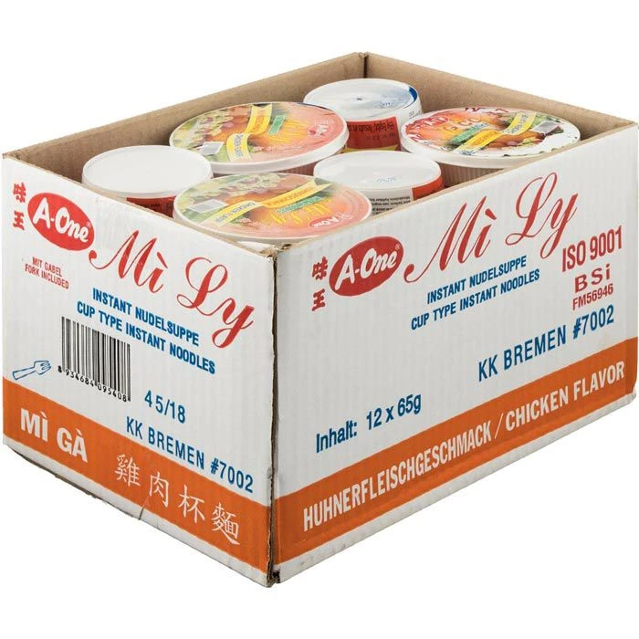 A-One Instantnudeln Mi Ly Huhngeschmack, Im Becher, Je 65g, 12 Stück 4 A-One Instantnudeln Mi Ly Huhngeschmack, Im Becher, Je 65g, 12 Stück – Bild 2