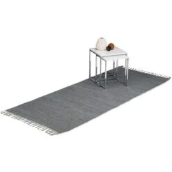 Relaxdays Teppich 10020461, 80 X 200cm, Florhöhe 10mm, Rutschfeste Unterseite, Grau