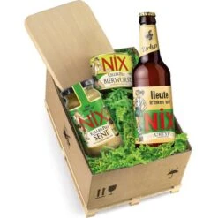 Geschenkset Mini-Palette NiX Zum Vespern, Holzbrett, Wurst, Bier Und Senf