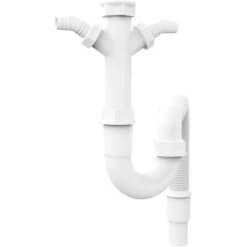 Variosan Siphon Röhrensiphon 11497, 1 1/2 Zoll, Für Spüle, Mit 2 Geräteanschlüssen, Flexibel, Weiß