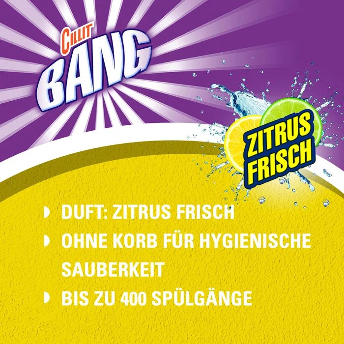 Cillit-Bang WC-Duftspüler Kraft & Frische, Zitrus-Frisch, Ohne Korb, Hygienische Sauberkeit 4 Cillit-Bang WC-Duftspüler Kraft & Frische, Zitrus-Frisch, Ohne Korb, Hygienische Sauberkeit – Bild 2