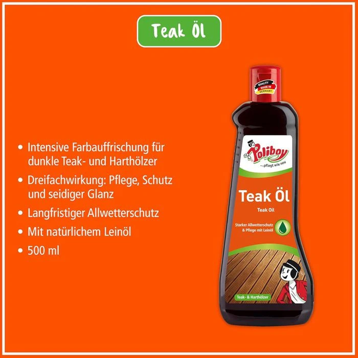 Poliboy Holzreiniger Teak Öl Dunkel, 45500, Für Teakholz Und Dunkles Hartholz, 500 Ml 4 Poliboy Holzreiniger Teak Öl Dunkel, 45500, Für Teakholz Und Dunkles Hartholz, 500 Ml – Bild 2