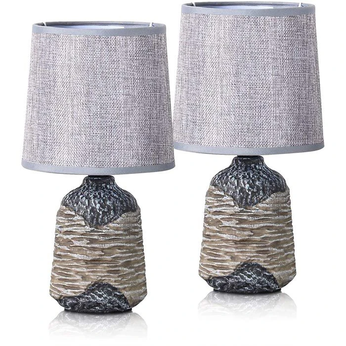 Schreibtischlampe BRUBAKER Grau, Braun, Leinenschirm, Steingutfuß, 2 Stück 3 Schreibtischlampe BRUBAKER Grau, Braun, Leinenschirm, Steingutfuß, 2 Stück