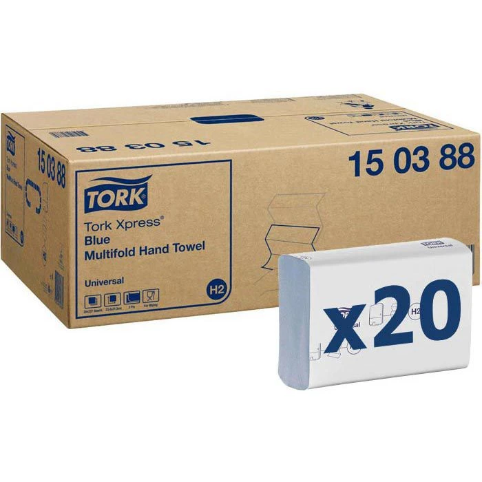 Tork Papierhandtücher Xpress Universal, 150388, H2, 2-lagig, Interfold-Falz 21x24 Cm, 4740 Stück, Blau 3 Tork Papierhandtücher Xpress Universal, 150388, H2, 2-lagig, Interfold-Falz 21x24 Cm, 4740 Stück, Blau