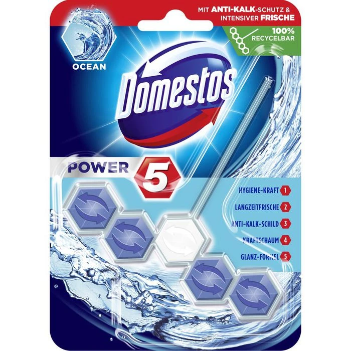 Domestos WC-Duftspüler Power 5, Ocean, Mit Anti-Kalk-Schutz & Intensiver Frische, Im Korb 3 Domestos WC-Duftspüler Power 5, Ocean, Mit Anti-Kalk-Schutz & Intensiver Frische, Im Korb