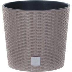 Prosperplast Übertopf Rato Round Beige, Ø 25 X H 22 Cm, Rund, Polyrattangeflecht