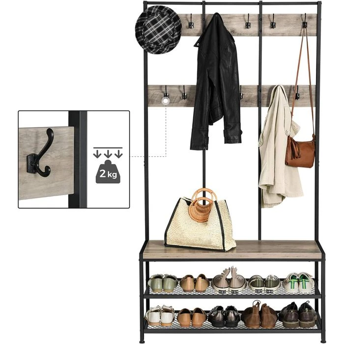 Vasagle Garderobenständer HSR086B02, Mit 24 Haken, Metall / Holz, Schwarz / Graubraun 5 Vasagle Garderobenständer HSR086B02, Mit 24 Haken, Metall / Holz, Schwarz / Graubraun – Bild 3