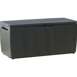 Keter Auflagenbox Rattan Style Capri, Polyrattan, Anthrazit, 123 X 57 X 52cm, Mit Rollen