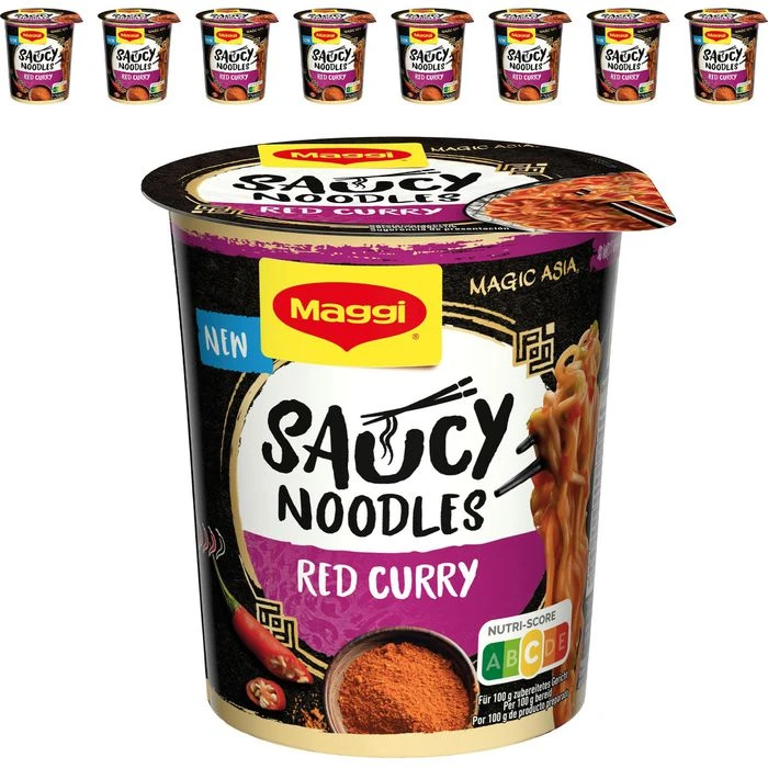 Maggi Fertiggericht Magic Asia Saucy Noodles, Red Curry, Je 75g, 8 Stück 3 Maggi Fertiggericht Magic Asia Saucy Noodles, Red Curry, Je 75g, 8 Stück