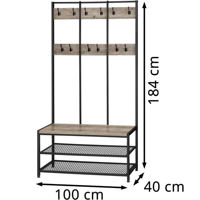Vasagle Garderobenständer HSR086B02, Mit 24 Haken, Metall / Holz, Schwarz / Graubraun 4 Vasagle Garderobenständer HSR086B02, Mit 24 Haken, Metall / Holz, Schwarz / Graubraun – Bild 2