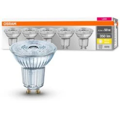 Osram LED-Lampe Base Glas PAR16 GU10, Warmweiß 4,3 Watt (50W), 5 Stück